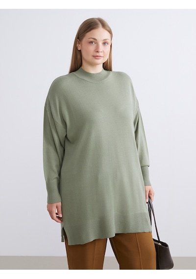 Lcw Modest Yeşil Dik Yaka Kadın Triko Tunik
