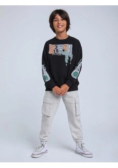 Jack Lions Erkek Bebek Fresh Dokulu İnce Şardonlu 3 İplik Sweatshirt-14748 Siyah