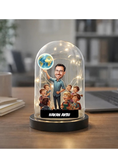 Bk Gift Kişiye Özel Erkek Öğretmen Tasarımlı Karikatür Led Işıklı Cam Fanus Biblo -1, Öğretmene Hediye, Öğretmenler Günü Hediyesi Kobitmeyencom36877 B