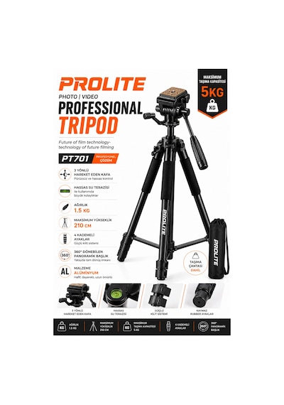 Professional Lighting Hidrolik Kafa Video Kamera Pr701 Tripod 5 Kg Taşıma Kapasite 210 Cm Dslr Fotoğraf Makinası Projeksiyon Dürbün Teleskop Professional Lighting Hidrolik Kafa Video Kamera Pr701 Tripod 5 Kg Taşıma Kapasite 210 Cm Dslr Fotoğraf Makinası Projeksiyon Dürbün Teleskop
