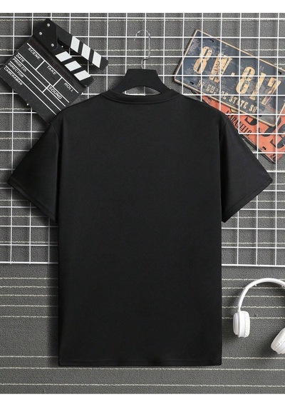 Soccer Ball T-shirt - Siyah Baskılı Oversize Bisiklet Yaka Kısa Kol Tişört Siyah