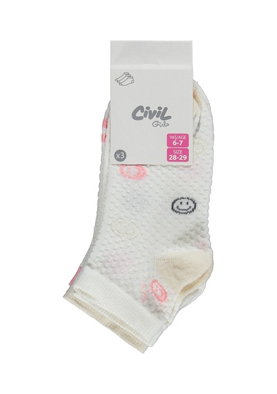 Civil Girls Smile Lakost 3'lü 2-12 Yaş Kız Çocuk Patik Çorap - Standart