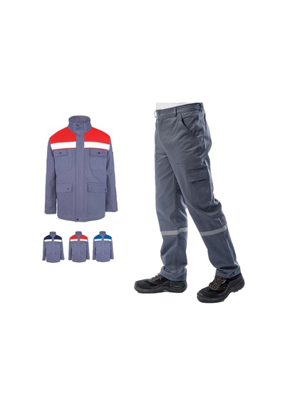 Kışlık İş Takımı Çok Cepli Reflektörlü Mont 4111 Ve 7/7 İş Pantolonu 2958 Gri Renk Yüzde Yüz Pamuk