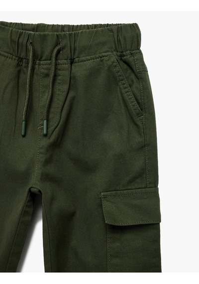 Koton Pamuklu Gabardin Beli Bağcıklı Kargo Pantolon Haki 6wkb40035tw Haki