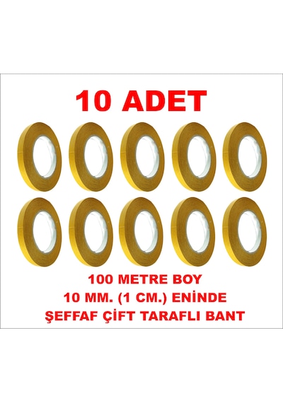 Çift Taraflı Şeffaf Bant 100 M. 10 Mm 10 Adet