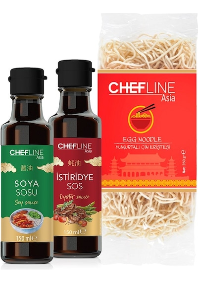 Chefline Asia Noodle Seti Yumurtalı Çin Eriştesi 350 G + Soya Sosu 150 ML + İstiridye Sos 150 ML