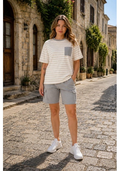 Alexandergardi Alexandergardı Cep Detaylı Çizgili T-shirt Pudra