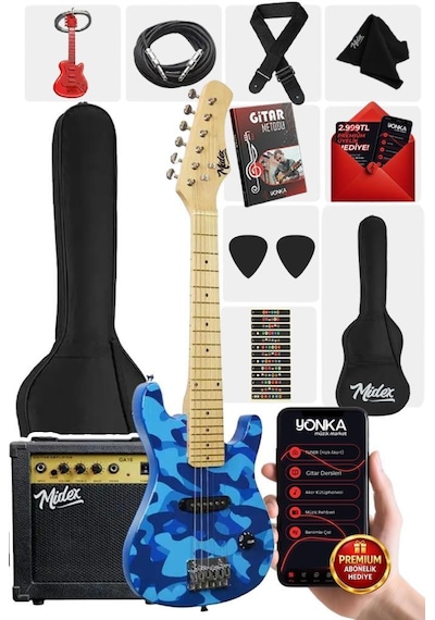 Midex Ceg-30bs 4-6 Yaş Çocuklar İçin Amfili Full 1/4 30 İnç Elektro Gitar Seti