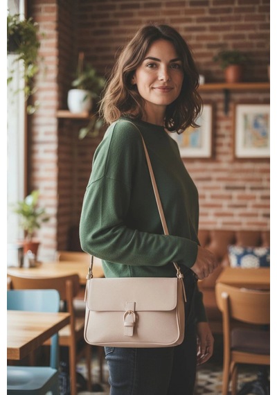 Glemix Kleopatra Vizon Yumuşak Deri Çift Askılı Vintage Kadın El Ve Omuz Çantası Vizon