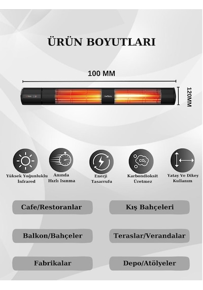 Hottable Classic Plus 3000 W Su Geçirmez Uzaktan Kumandalı Isı Kademeli Infrared Dış Ortam Isıtıcı