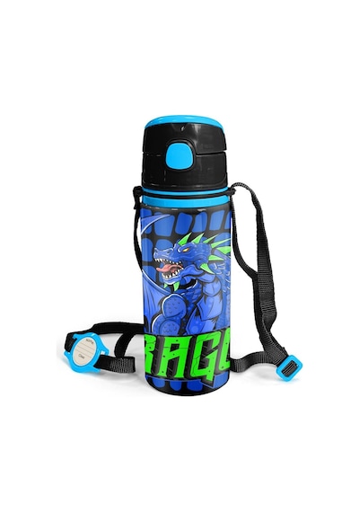 Coral High Kids Siyah Saks Ejderha Desenli Pipetli Alüminyum Matara 600 Ml 11942