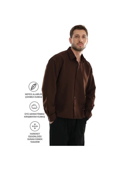 Redline Base Oversize Yumuşak Teri Emen Kolay Ütü Nefes Alan Erkek Gömlek Kahverengi Redline Base Oversize Yumuşak Teri Emen Kolay Ütü Nefes Alan Erkek Gömlek Kahverengi