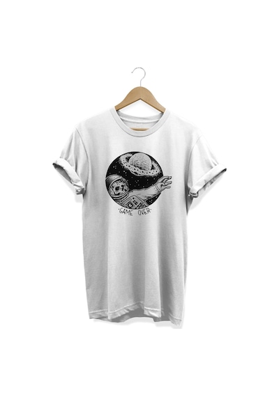 Game Over Baskılı Beyaz T-shirt Beyaz