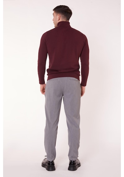 Braccas Erkek Beli Yarım Lastikli Slim Fit Chino Crop Pantolon Koyu Gri Koyu Gri