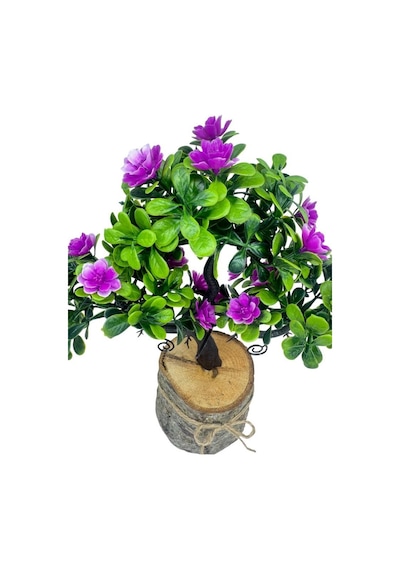 Yapay Çiçek Lila Çiçekli Bonsai Ağacı Dekoratif Kütük Saksıda Yapay Ağaç Bonzai Losus Çiçekli