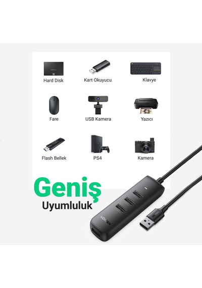 Ugreen 4 Portlu 5Gbps USB 3.0 Çoklayıcı HUB Adaptör 25 CM