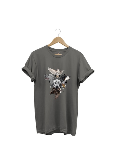 Hunting Avcılık Pointer Çulluk Setter Baskılı %100 Pamuk Regular Fit Unisex T-shirt Gri
