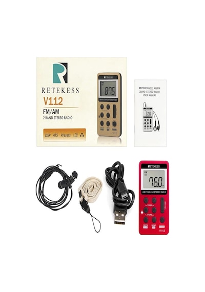 Retekess V112 Am Fm Taşınabilir Cep Radyosu, Fm Alıcısı, Dijital Müzik Seti, Kulaklıklı, Şarj Edilebilir Pil, Yürüyüş, Koşu, Antrenman İçin Renk Gold