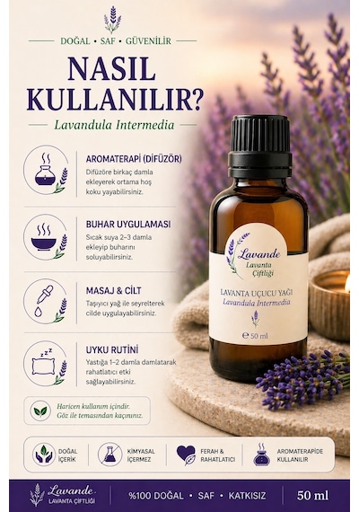 Lavande Lavanta Çiftliği Lavanta Yağı L.intermedia İçten Damlalıklı 50 ML