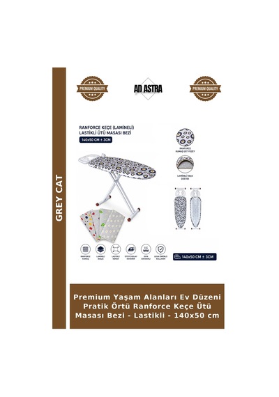 Premium Yaşam Alanları Ev Düzeni Pratik Örtü Ranforce Keçe Ütü Masası Bezi - Lastikli - 140x50 Cm