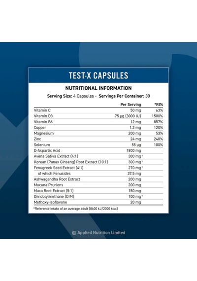 Applied Nutrition Test X Magnezyum+zinc+daa+panax Ginseng+maca+d