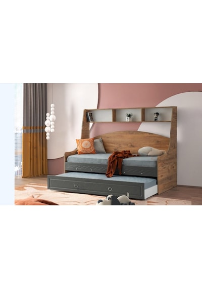 Bilge Tamamı Mdf Kitaplıklı Yavrulu Çelik Destekli Karyola Ranza Ac M2 90 x 190 CM Bilge Tamamı Mdf Kitaplıklı Yavrulu Çelik Destekli Karyola Ranza Ac M2 90 x 190 CM