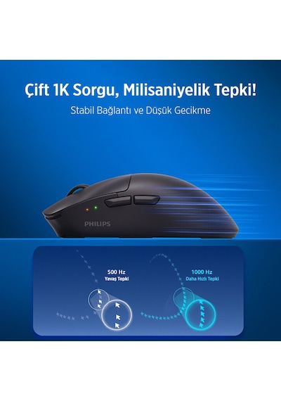 Philips EVNIA Serisi SPK9618 Kablosuz Bluetooth Dual Mod 26000DPI 6 Tuşlu Optik Oyuncu Mouse Siyah