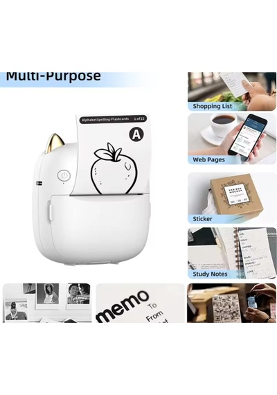 Mini Bluetooth Yazıcı,mini Yazıcı, Funprint 1 Adet Beyaz Rulo Kağıt, 3 Adet Renkli Kağıt .