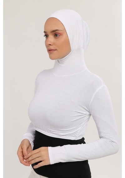 Altobeh Uzun Kollu Boyunluklu Boneli Yarım Body Beyaz Çok Renkli