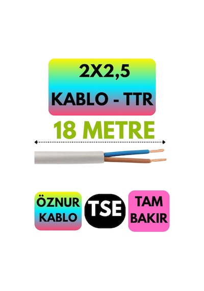Öznur 2x2,5 Ttr Kablo Beyaz Metre Seçenekli - 18 Metre