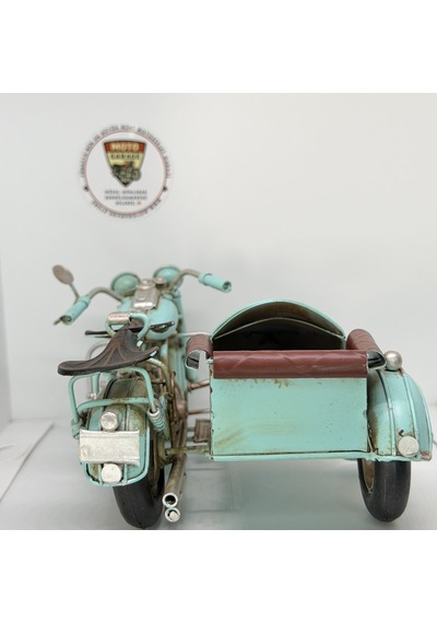 Nostaljik Sepetli Buz Mavisi Klasik Motosiklet - 1:18 Ölçek 12cm Dekoratif Model