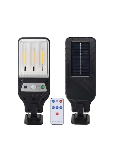 Panther Pt-2980 Solar Duvar Lambası, 3 Cob Led, Hareket Sensörü, Uzaktan Kumanda, Siyah Diğer
