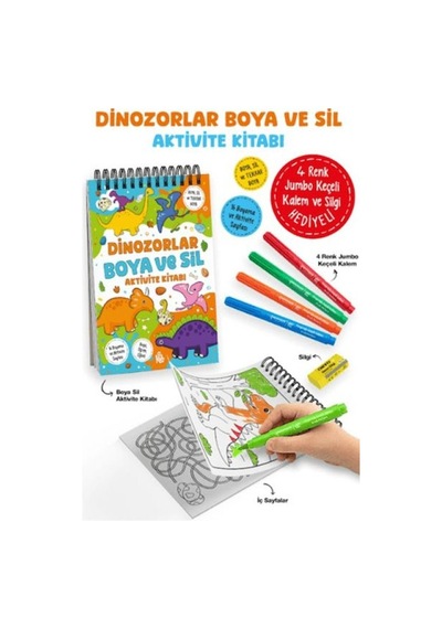 Dinozorlar - Boya Ve Sil Aktivite Kitabı / 3 Yaş + - Dppq-753202