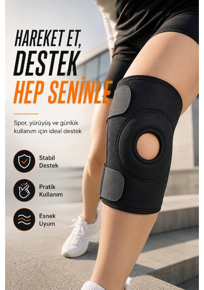 Ayarlanabilir Patella Destekli Dizlik Spor İçin Cırtlı Diz Bandajı Koruyucu Ortez Siyah