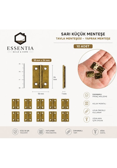 18x24 Mm Sarı Küçük Menteşe Tavla & Ahşap Kutu Menteşesi 10 Adet gold