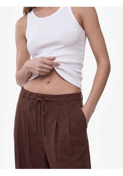 Koton Straight Fit Pileli Kemerli Geniş Paça Pantolon Kahverengi 6sak40386pw Kahve