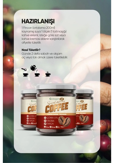 Collagen Life Hindiba, Tarçın Ve Çörekotu İçeren Detox Kahve Net 100gr Diğer
