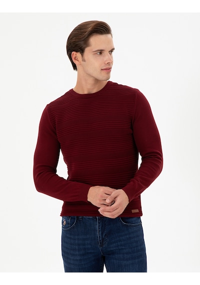 U.S. Polo Assn. Erkek Slim Fit Bisiklet Yaka Bordo Kazak 50297064-VR014