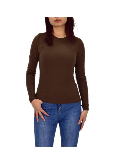 Kadın Düz Renk Vücuda Oturan Uzun Kollu Sweatshirt Bgl-st04209 Kahve