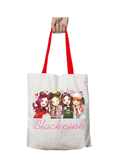 Art Hediye Kırmızı Kulplu Black Pink Blackpink Kpop Yıkanabilir Omuz Çanta Çok Renkli