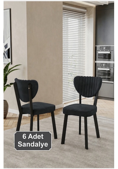 6 Adet Elma Sandalye Baby Face Kumaş Metal Iskelet Mutfak Yemek Masası Sandalyesi Antrasit