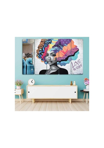 Kadın, Graffiti, Love İs Color - 5 Parçalı Tablo Görsel - 702503347 Görsel