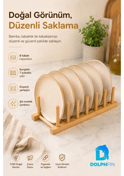 Bambu 6 Tabaklık Doğal Bambu Tabak Kapak Saklama Mutfak Düzenleyici Organizer
