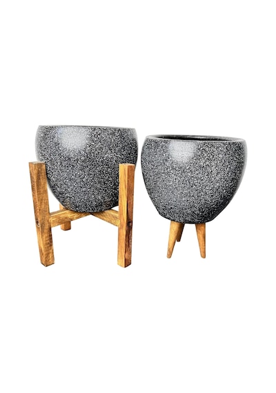 Bitki Tasarımı Ev Dekorasyon Siyah Granit Toprak Saksı Saksılık Salon Çiçeklik İkili Set 3 Ayaklı- 4 Ayaklı- 15 Cm Belirtilmemis