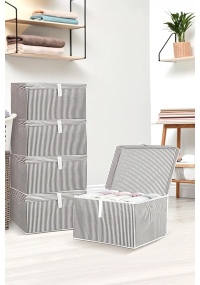 6 Adet Kapaklı Çok Amaçlı Hurç Saklama Kutusu Organizer Mini 40 X 30 X 26 Cm Gri Gri
