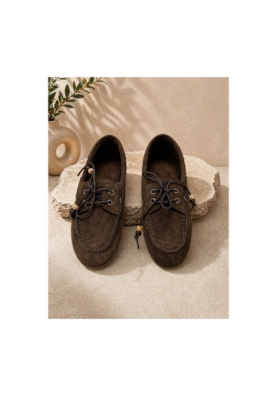 Demirsa Boutique Kadın Kahverengi Bağcıklı Loafer Günlük Babet Ayakkabı Kahverengi