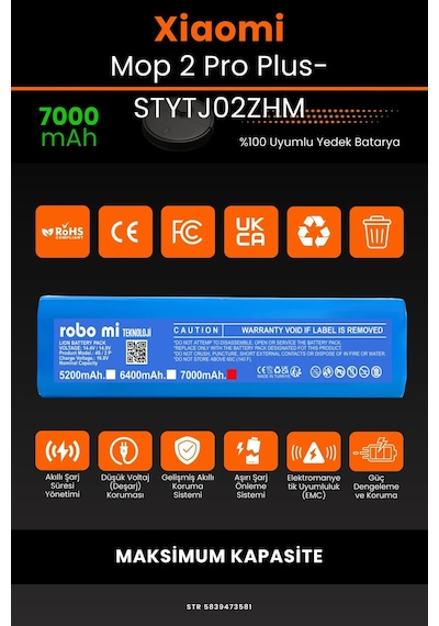 Xiaomi Mop Pro2+ 3D STYTJ02ZHM 7000mAh Robot Süpürge Bataryası