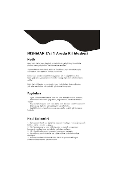 Nishman 2'si 1 Arada  Saç Derisi ve Cilt için Kil Maskesi 300 ML