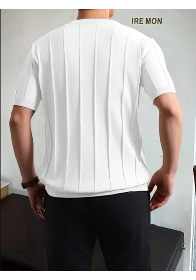 Erkek Slim Dar Bisiklet Yaka Düz Triko T-shirt Beyaz