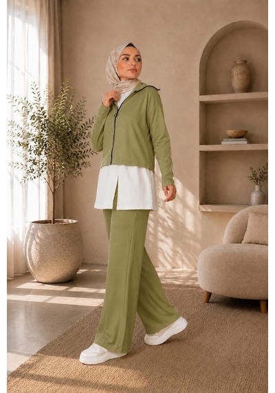 Unika Boutique Kadın Oysho Fermuar Detaylı 3 Lü Takım Haki
